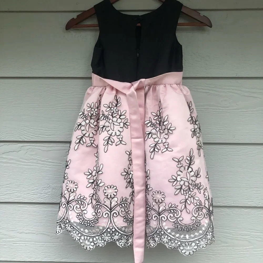 Jayne Copeland pink black floral embroidered dress-girls size 6